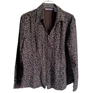 Harmony & Vine Purple Black Animal Print Full Zip Lightweight Jacket Women's XL